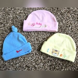 *3/$10 Baby Hats Caps - set of 3 pink blue yellow